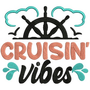 Cruisin Vibes Boat Helm And Clouds Filled Machine Embroidery Design Digitized Pattern